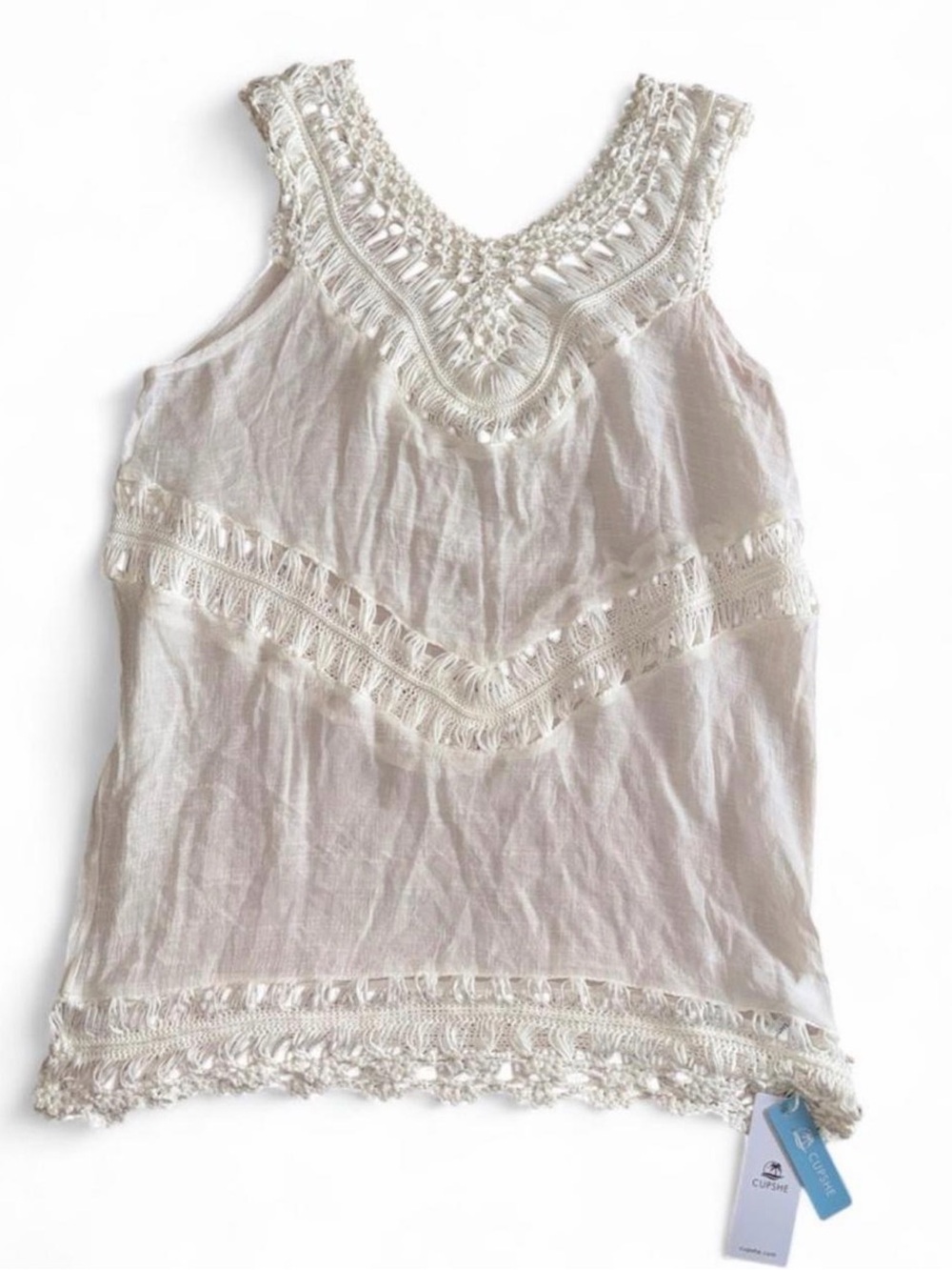 Cupshe Cream Crochet-Trim Tank Top